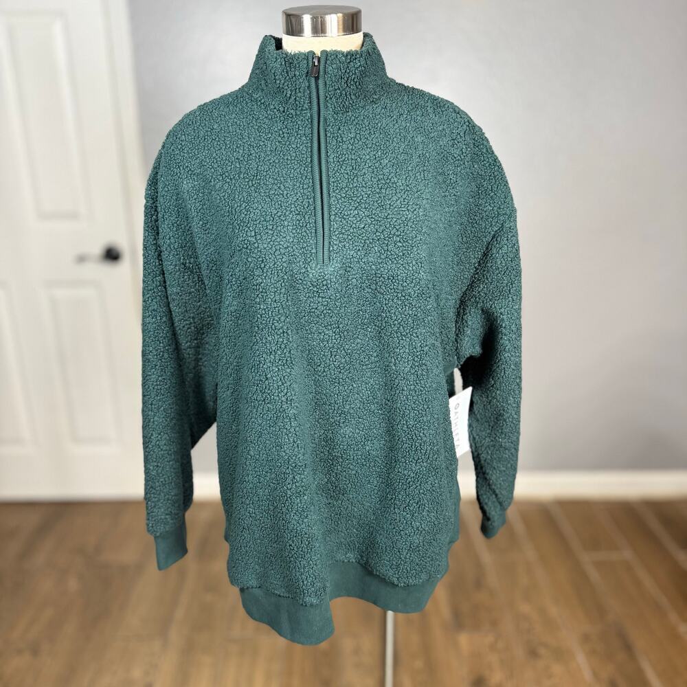 Athleta Forever Fleece 1/4 Zip Sweatshirt, Green, XL